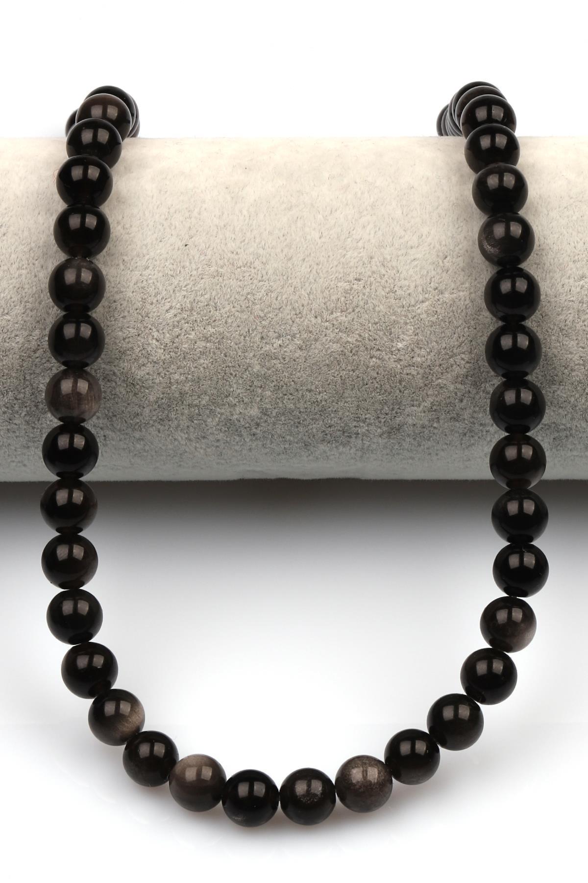 Silver Obsidyen Doğal Taş Dizi 8 mm Küre Kesim