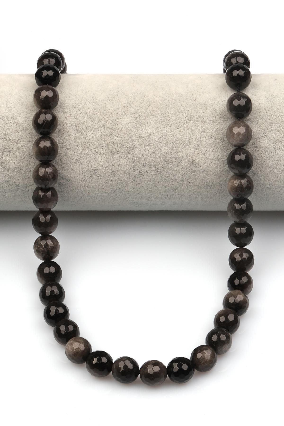 Silver Obsidyen Doğaltaş Dizi 10 mm Fasetli Küre Kesim