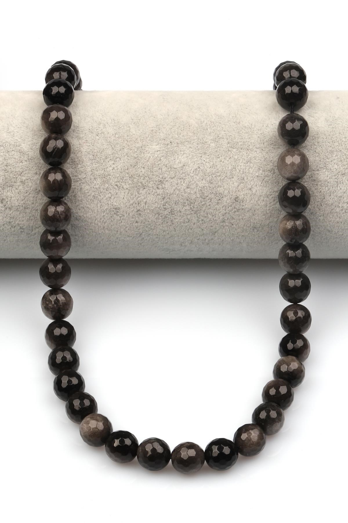 Silver Obsidyen Doğaltaş Dizi 10 mm Fasetli Küre Kesim