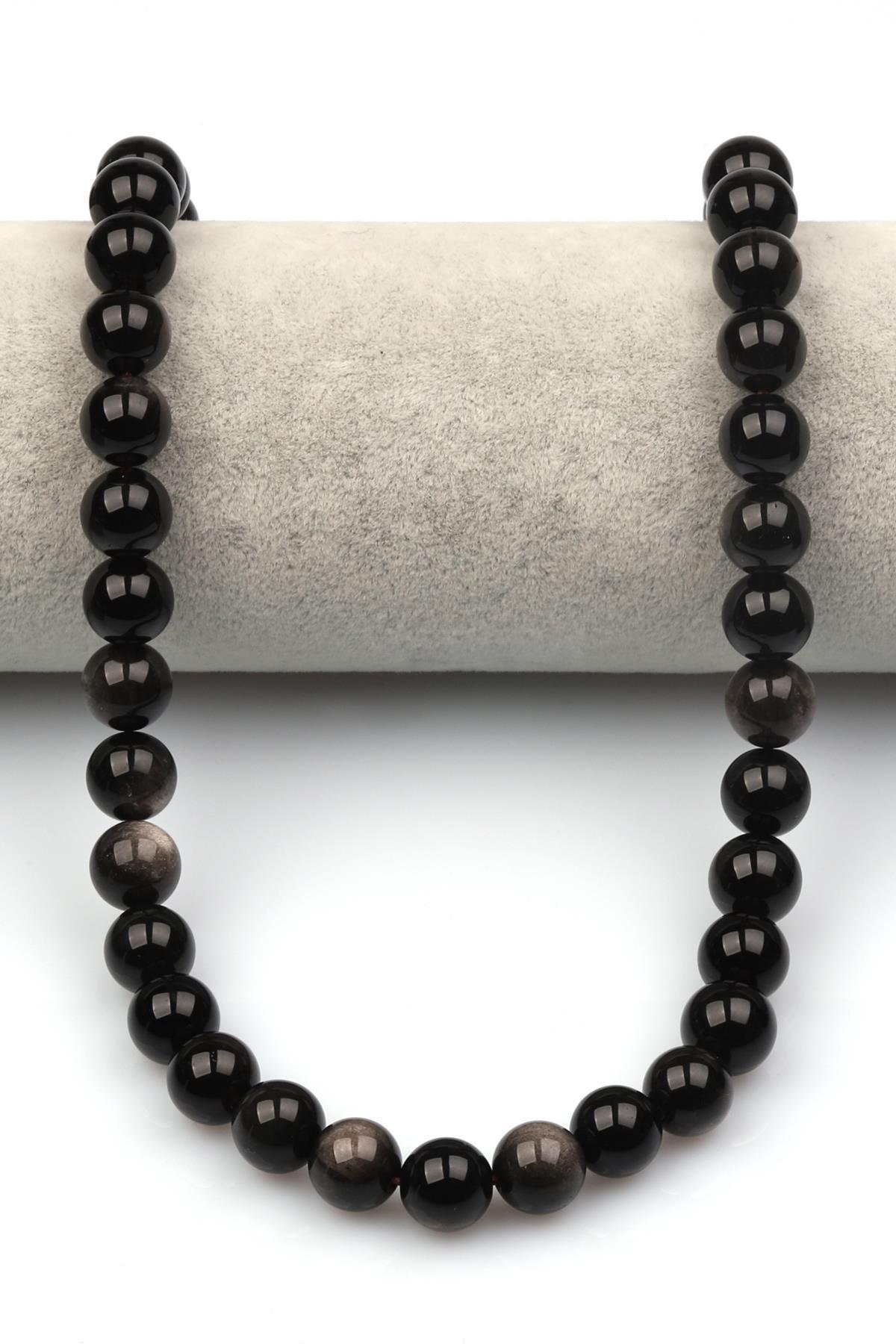 Silver Obsidyen Doğaltaş Dizi 10 mm Küre Kesim