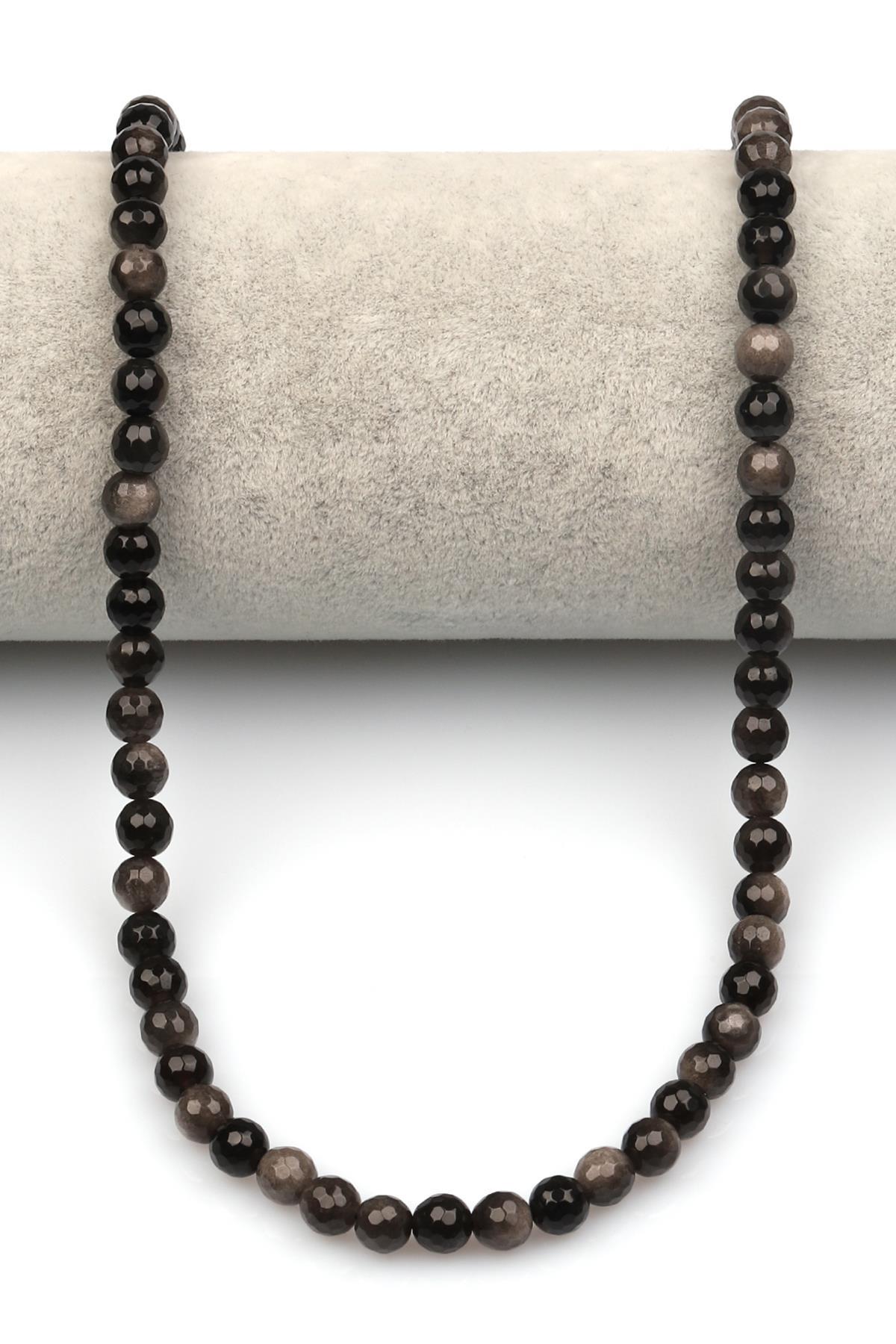 Silver Obsidyen Doğaltaş Dizi 6 mm Fasetli Küre Kesim