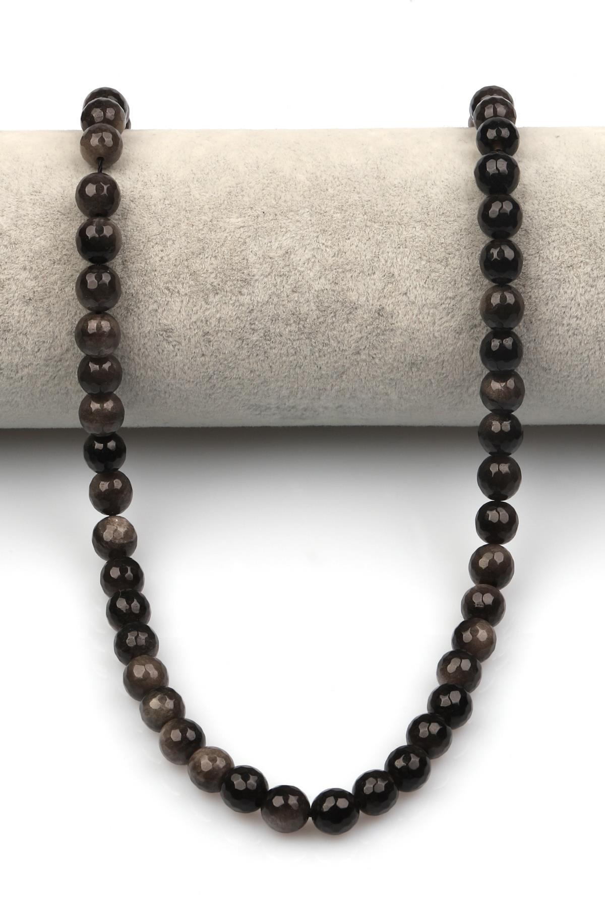 Silver Obsidyen Doğaltaş Dizi 8 mm Fasetli Küre Kesim