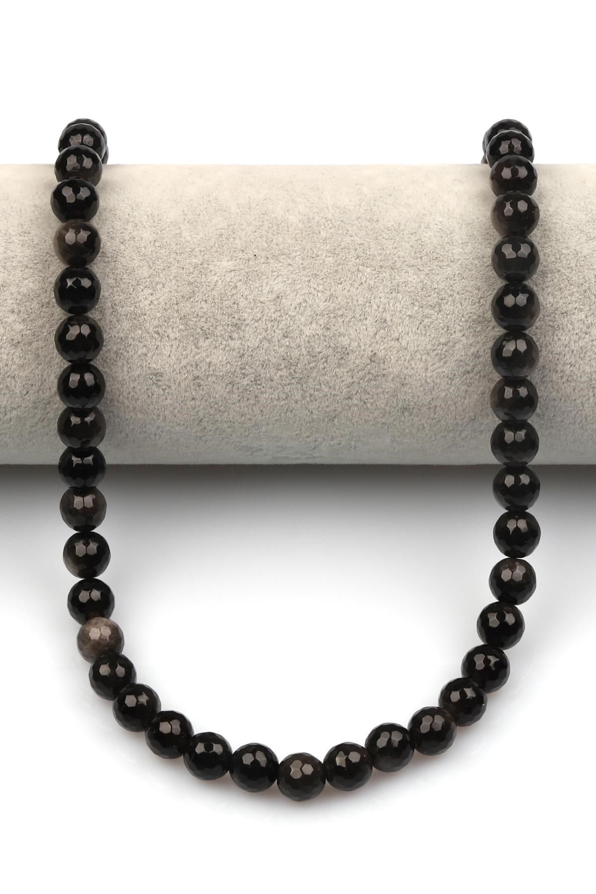 Silver Obsidyen Doğaltaş Dizi 8 mm Fasetli Küre Kesim