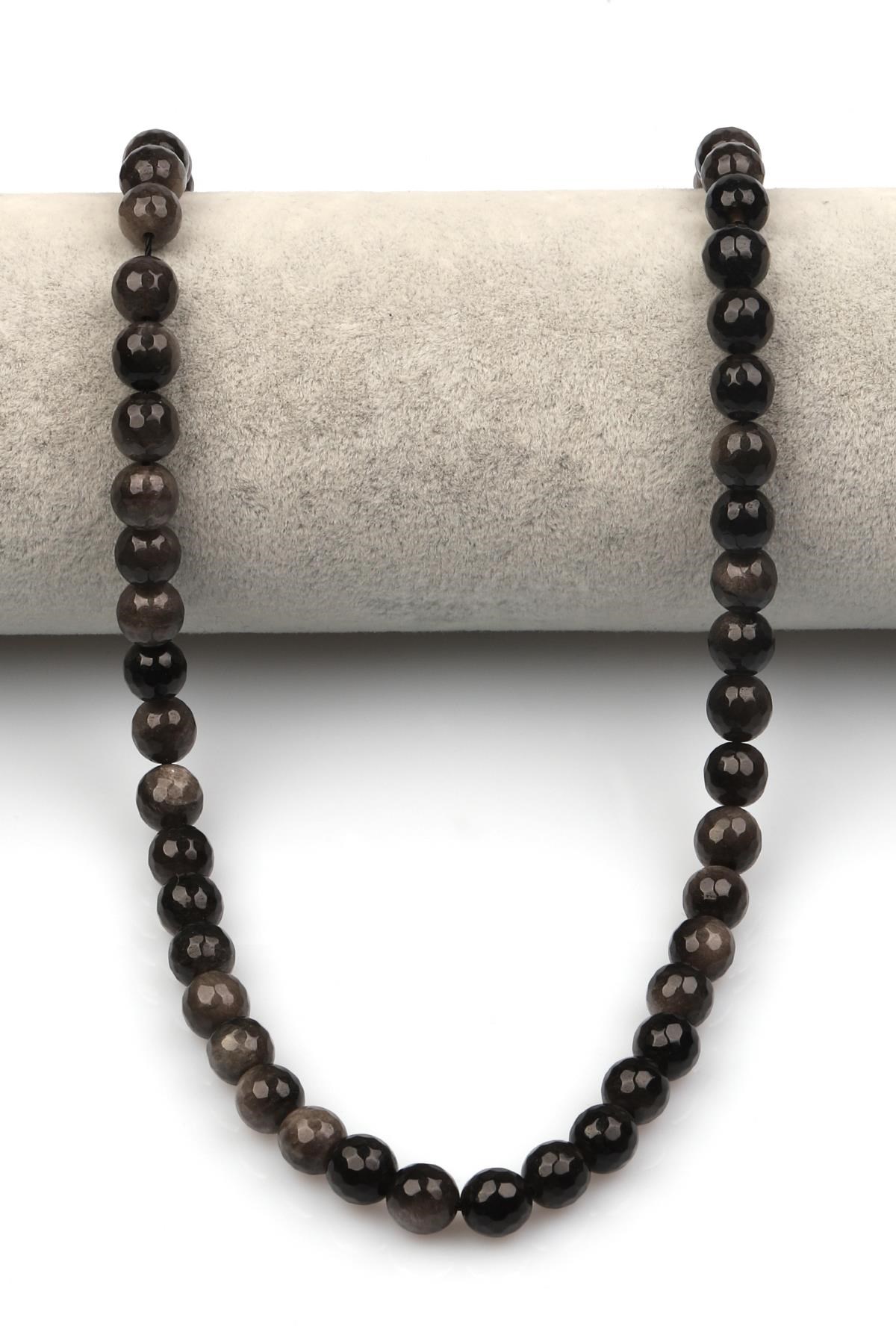 Silver Obsidyen Doğaltaş Dizi 8 mm Fasetli Küre Kesim