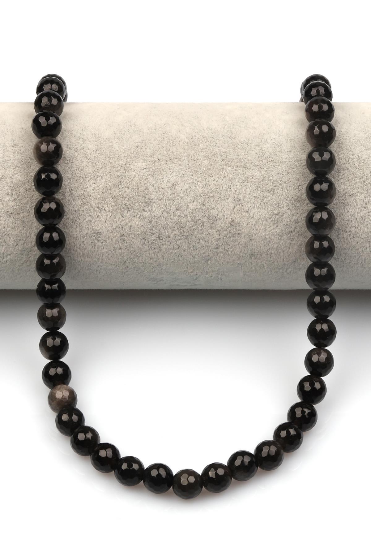 Silver Obsidyen Doğaltaş Dizi 8 mm Fasetli Küre Kesim