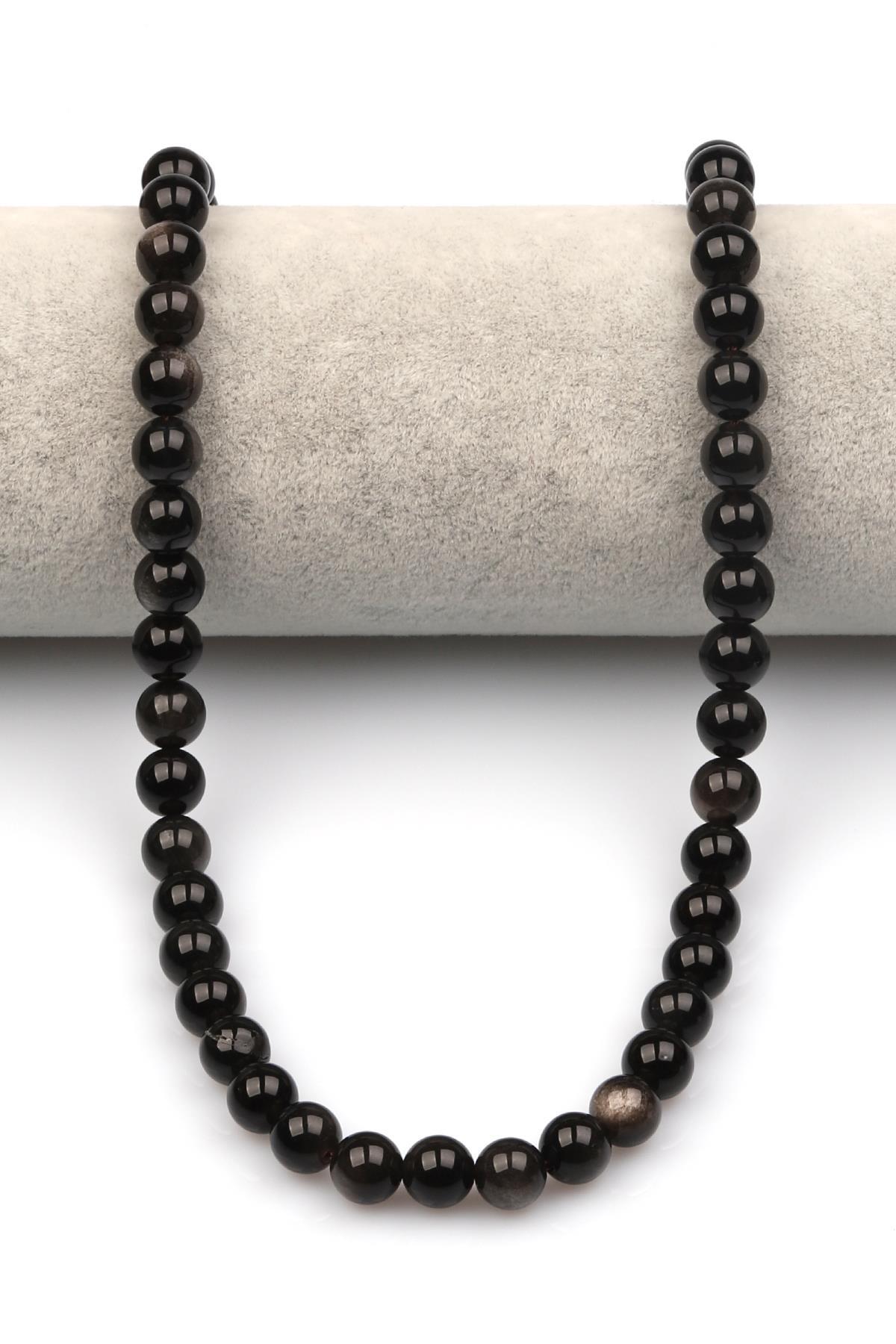 Silver Obsidyen Doğaltaş Dizi 8 mm Küre Kesim