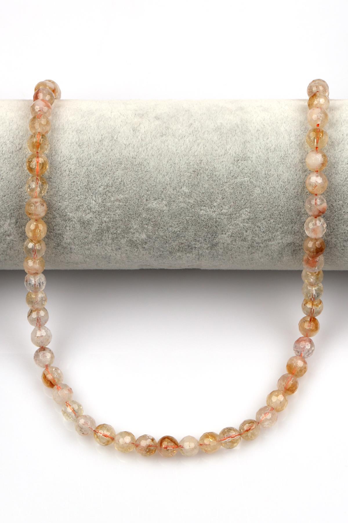 Sitrin ( AB Kalite ) Doğal Taş Dizi 6 mm Fasetli Küre Kesim