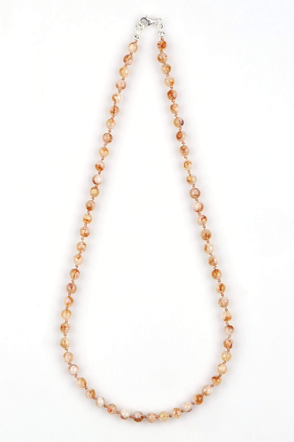 Sitrin Doğal Taş 6 mm Düğümlü Kolye