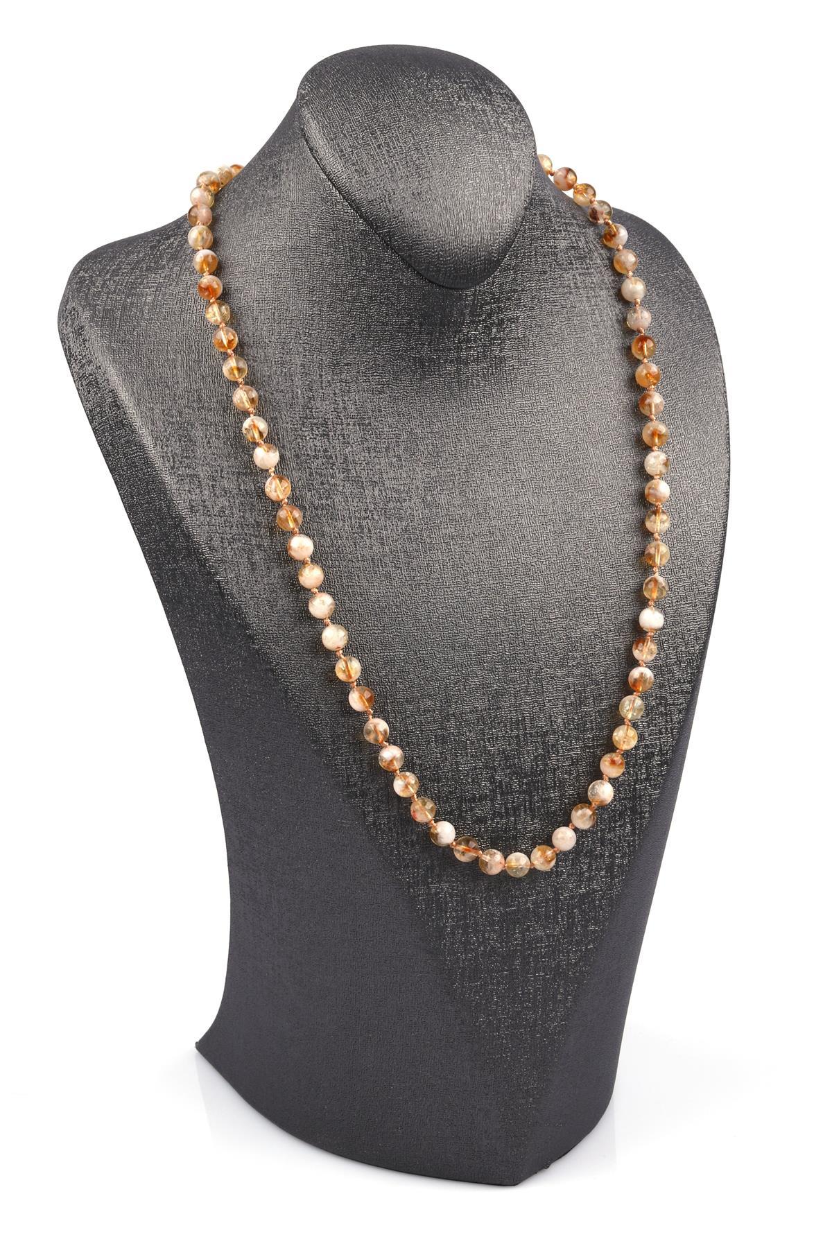 Sitrin Doğal Taş 6 mm Düğümlü Kolye