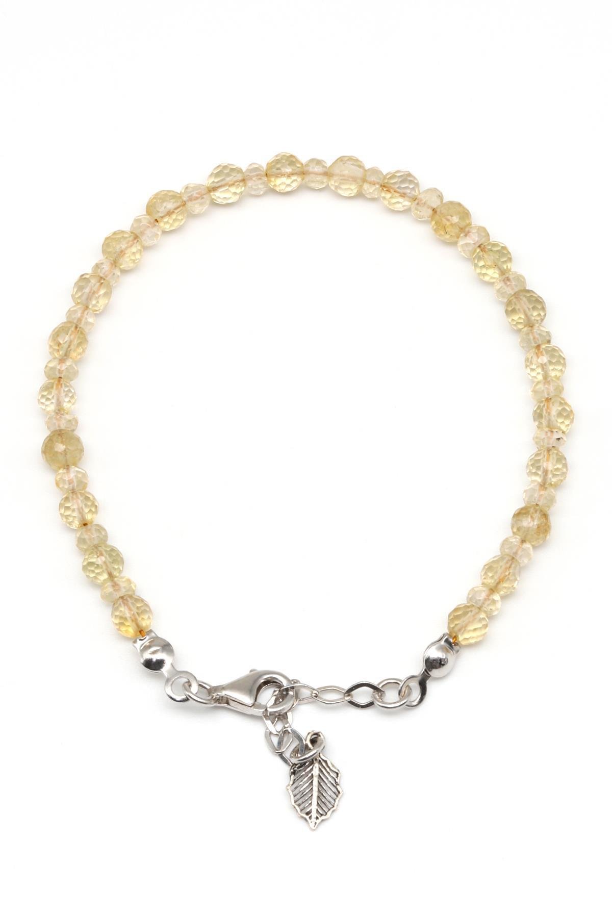 Sitrin Doğal Taş 925 Ayar Gümüş Bileklik Fasetli Küre Kesim