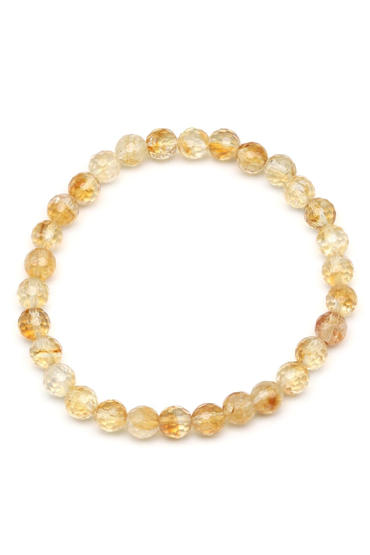 Sitrin Doğal Taş Bileklik 6 mm Fasetli Küre Kesim