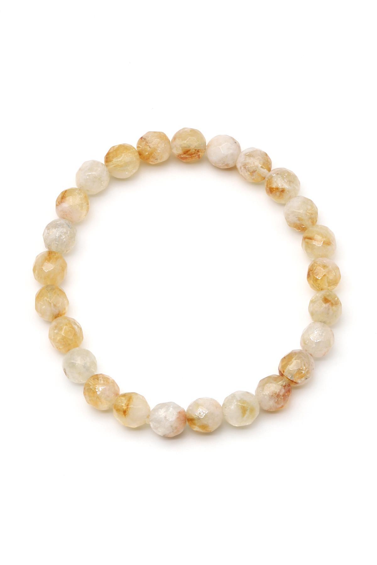 Sitrin Doğal Taş Bileklik 8 mm Fasetli Küre Kesim