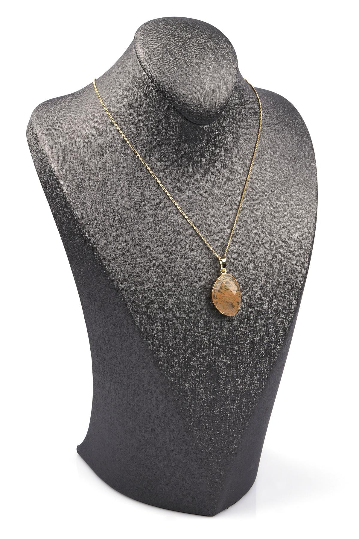 Sitrin Doğal Taş Gold Renkli Kolye