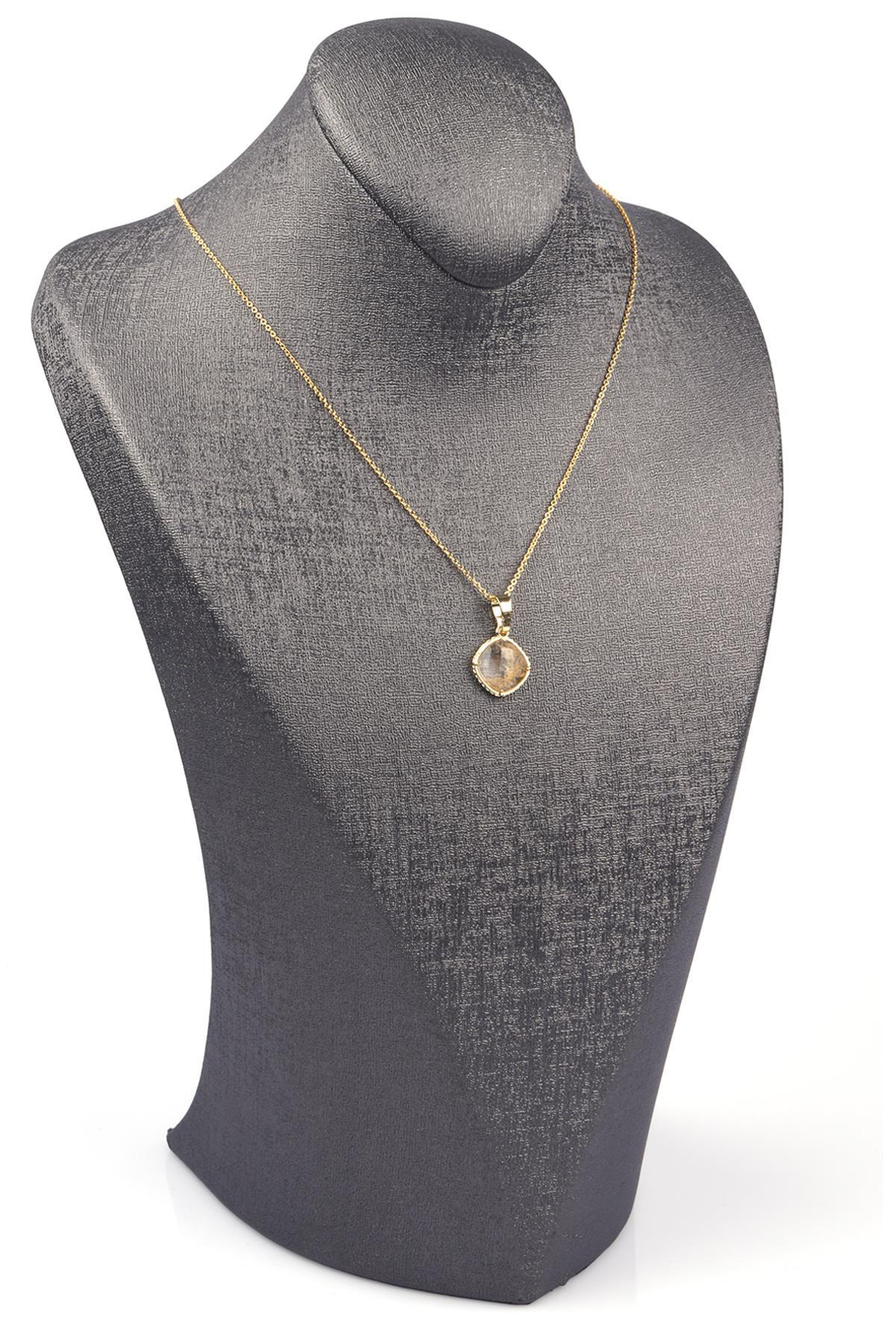 Sitrin Doğal Taş Gold Renkli Kolye