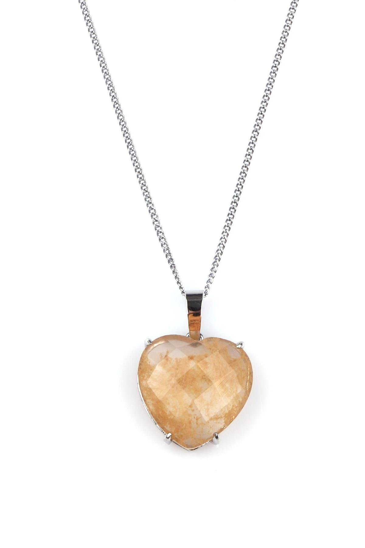 Sitrin Doğal Taş Gümüş Renkli Kolye