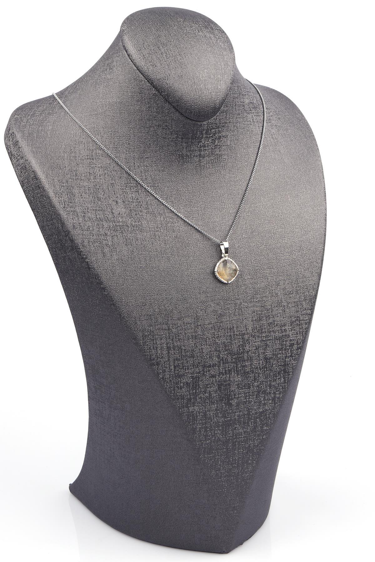 Sitrin Doğal Taş Gümüş Renkli Kolye