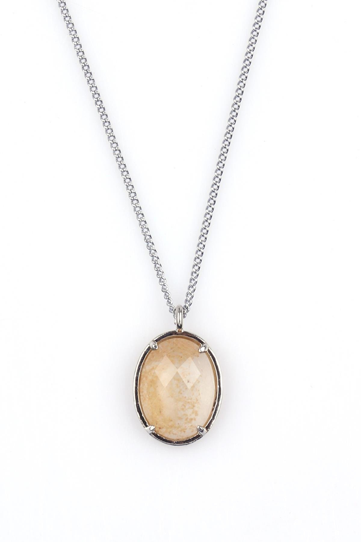 Sitrin Doğal Taş Gümüş Renkli Kolye