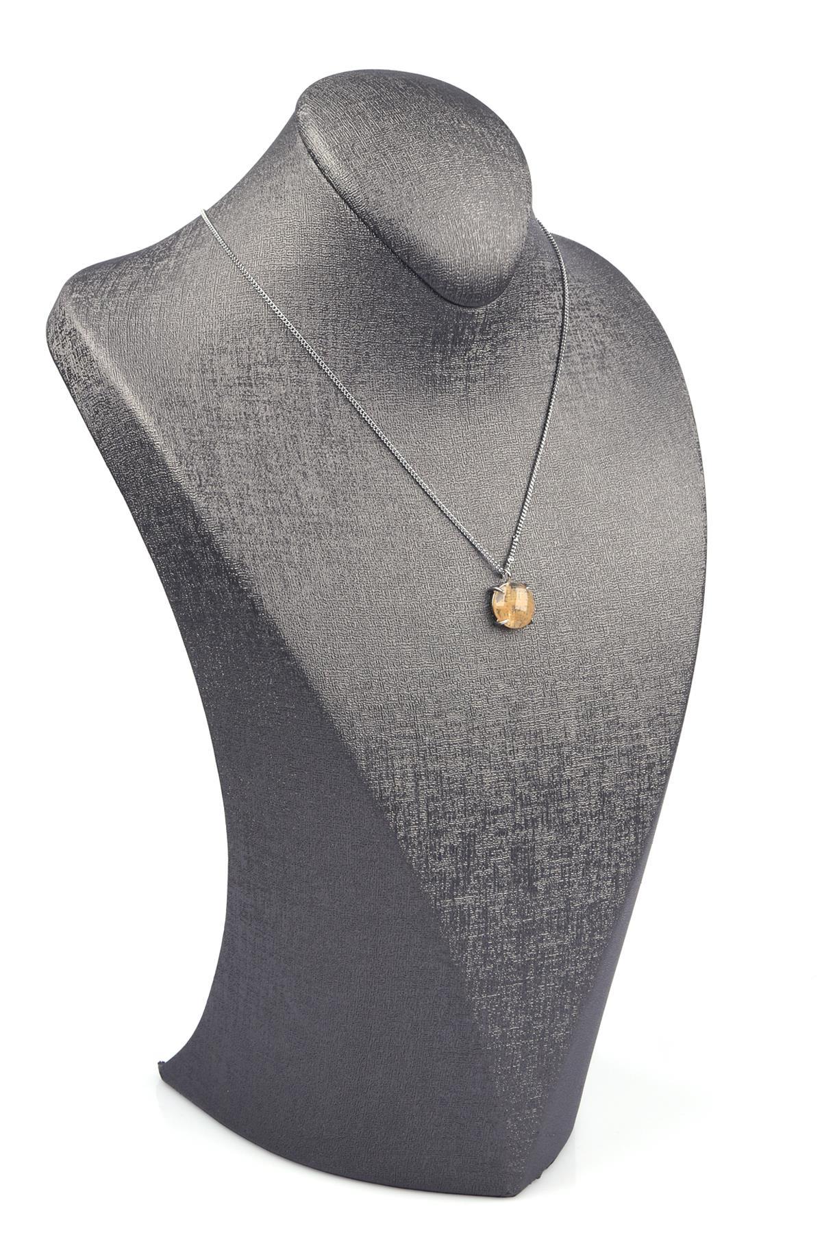 Sitrin Doğal Taş Gümüş Renkli Kolye