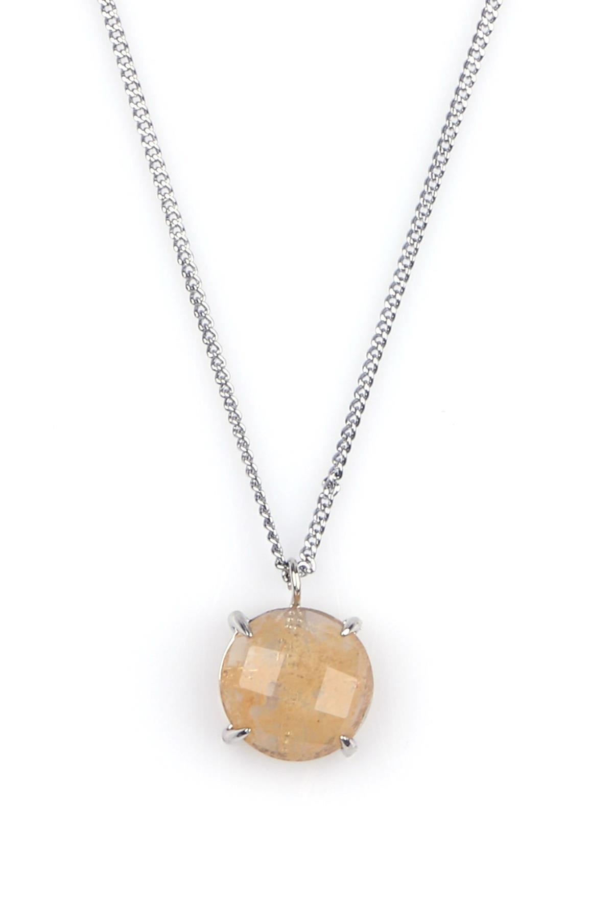 Sitrin Doğal Taş Gümüş Renkli Kolye