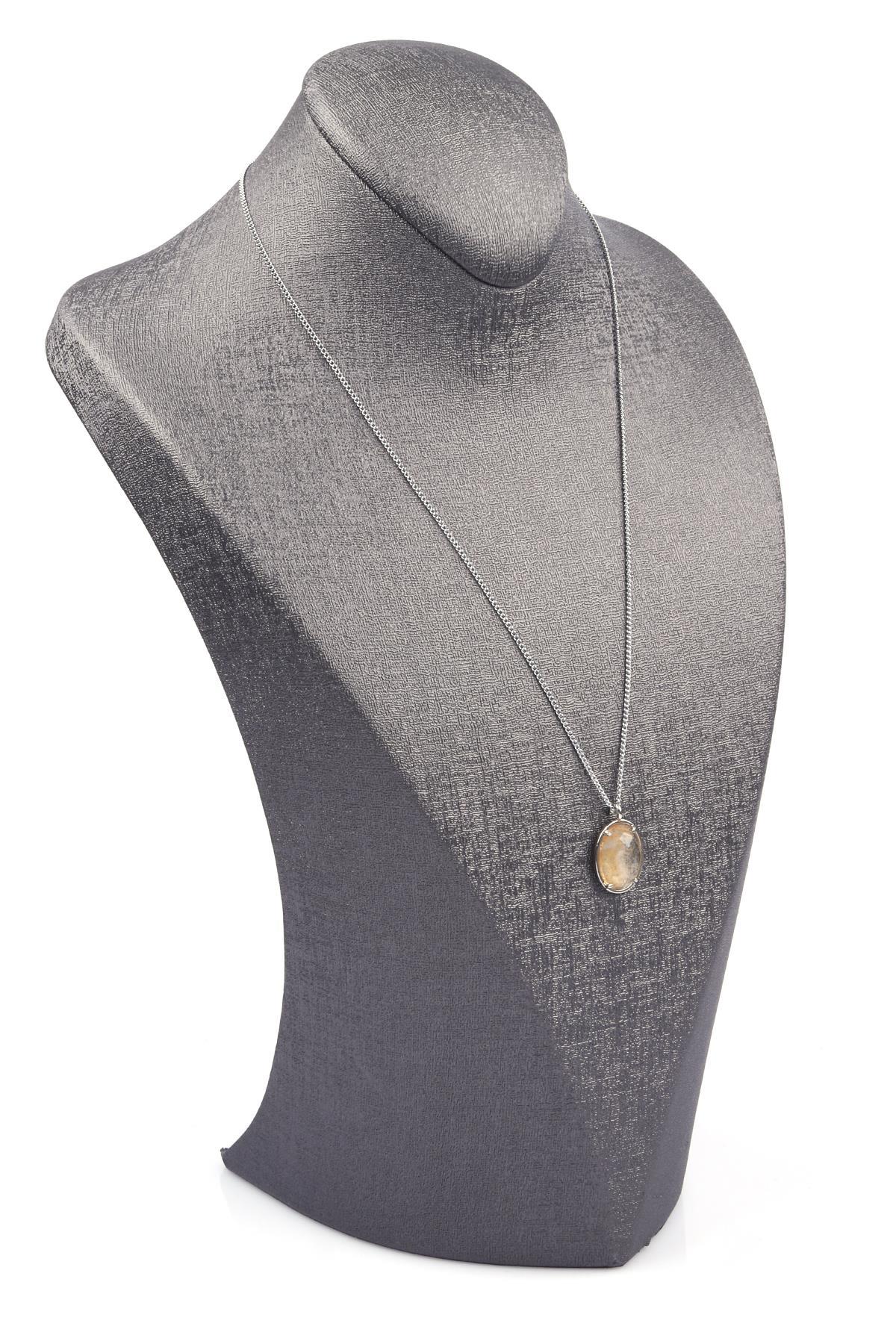 Sitrin Doğal Taş Gümüş Renkli Kolye