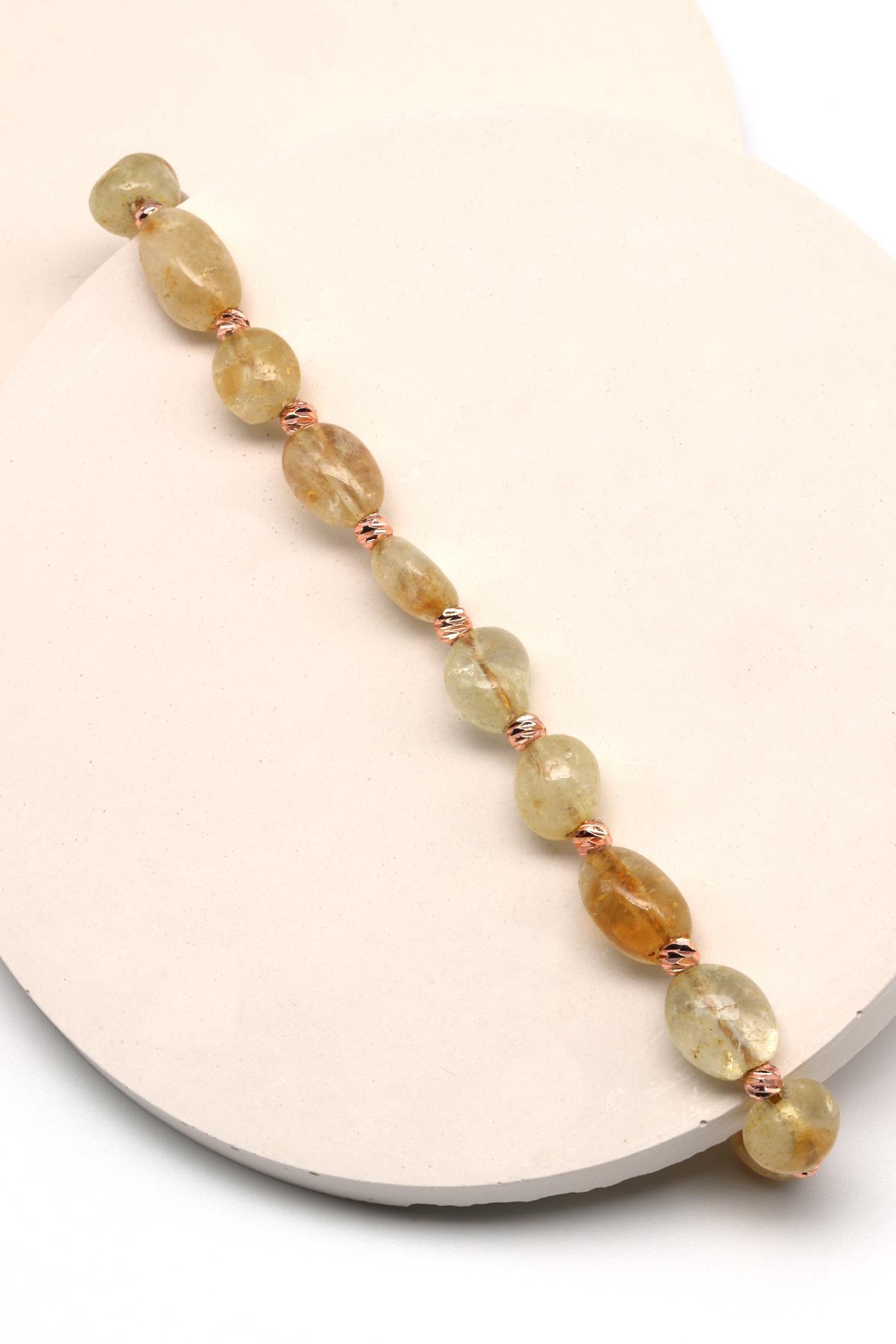 Sitrin Doğal Taş Makrome Örme Bileklik Mercimek Kesim