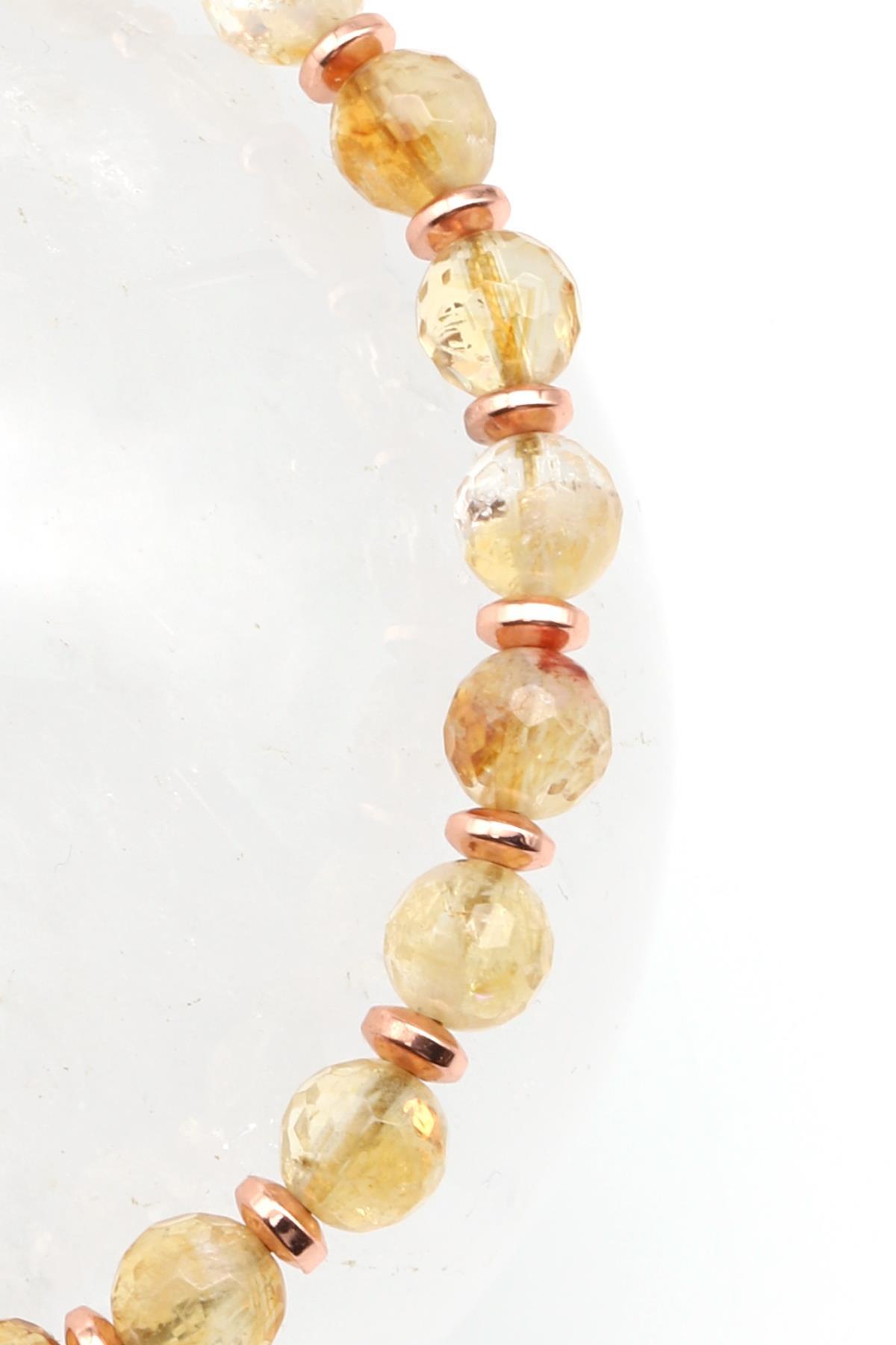 Sitrin Doğal Taş Makrome Örme Bileklik Fasetli Kesim