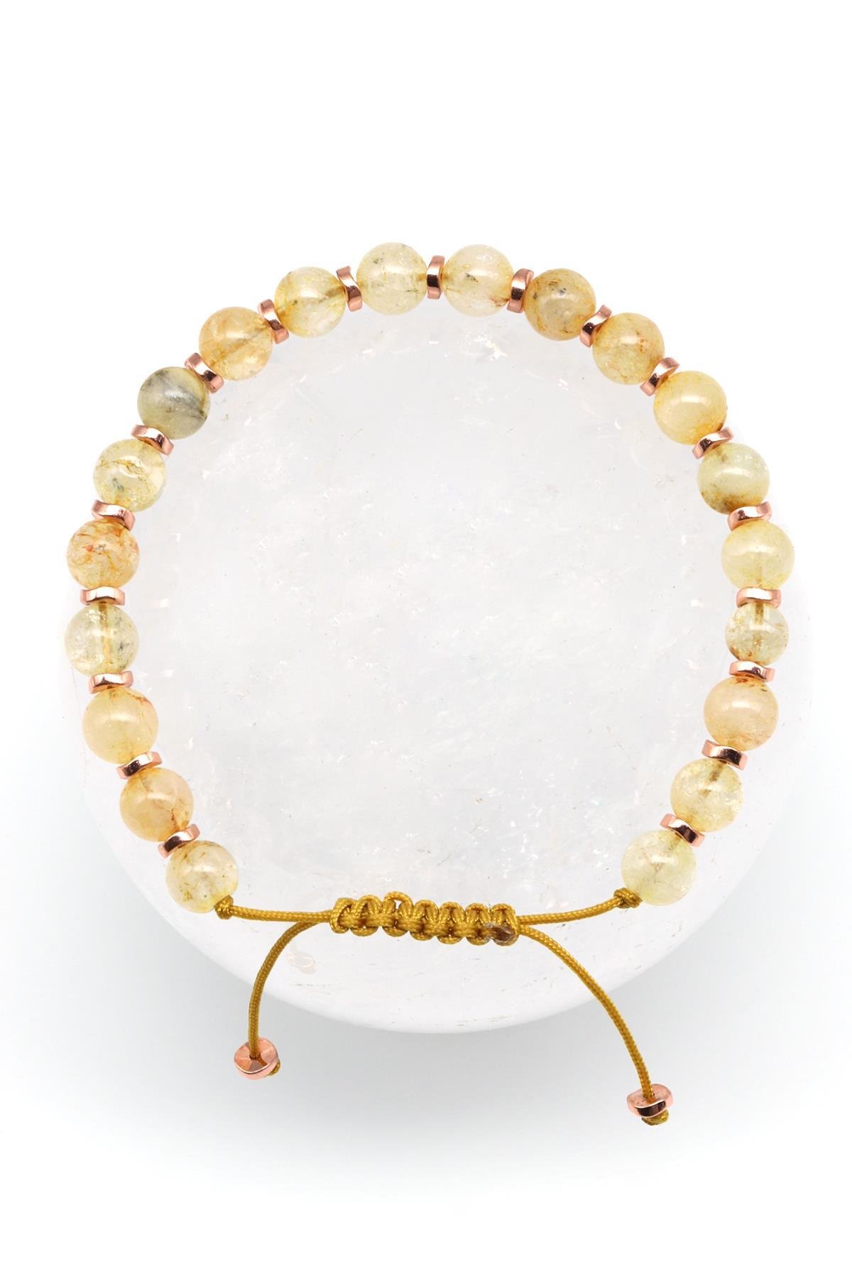 Sitrin Doğal Taş Makrome Örme Bileklik