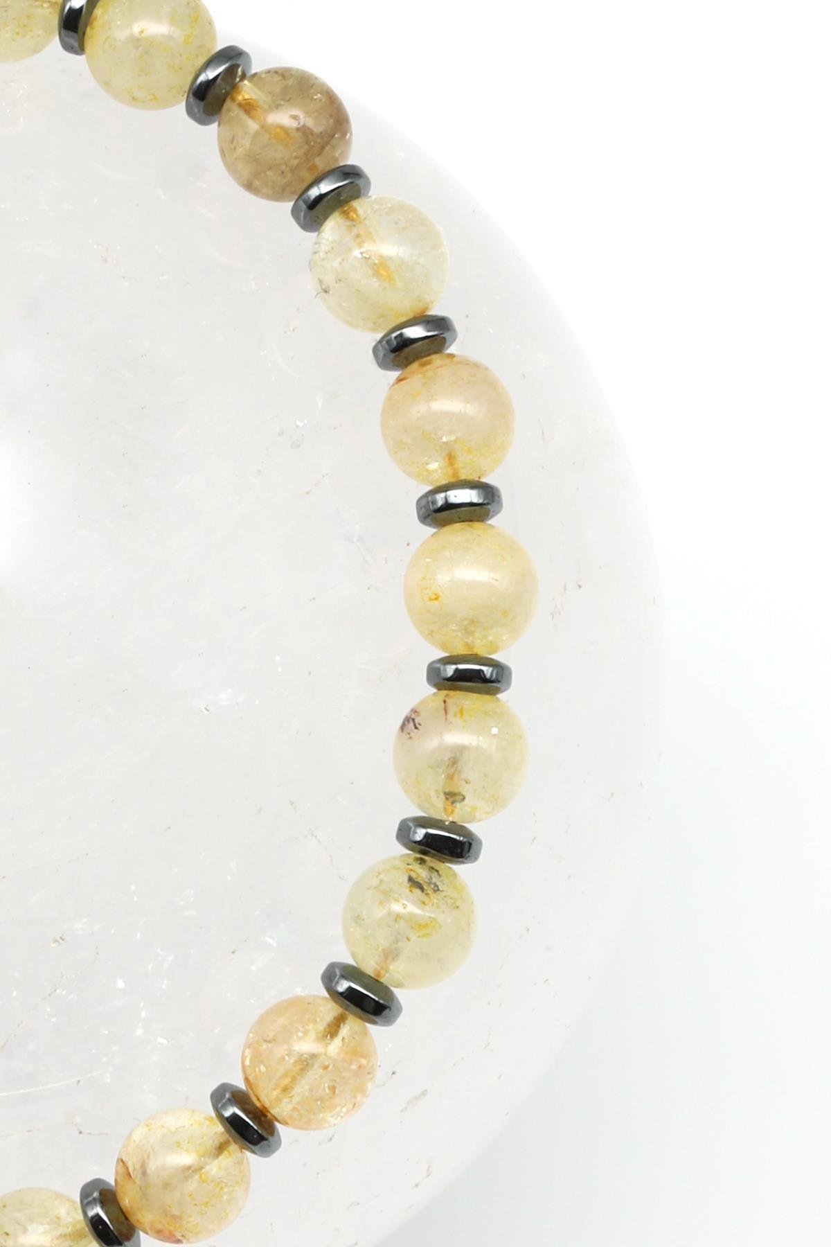 Sitrin Doğal Taş Makrome Örme Bileklik