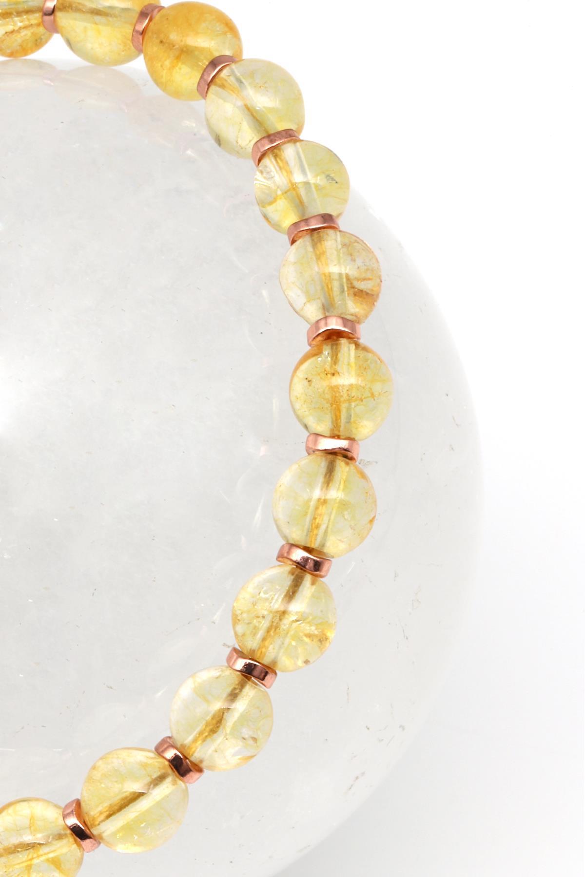 Sitrin Doğal Taş Makrome Örme Bileklik Küre Kesim