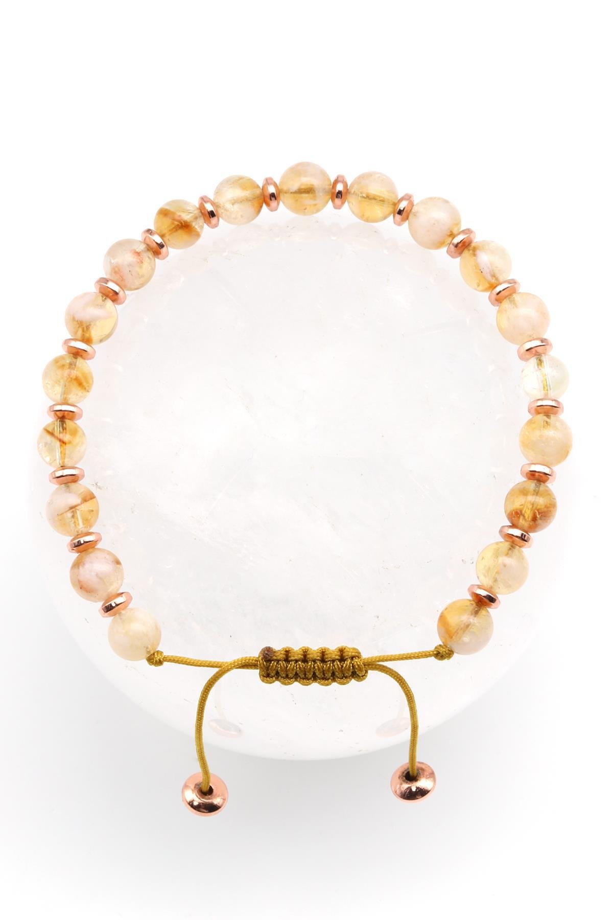 Sitrin Doğal Taş Makrome Örme Bileklik