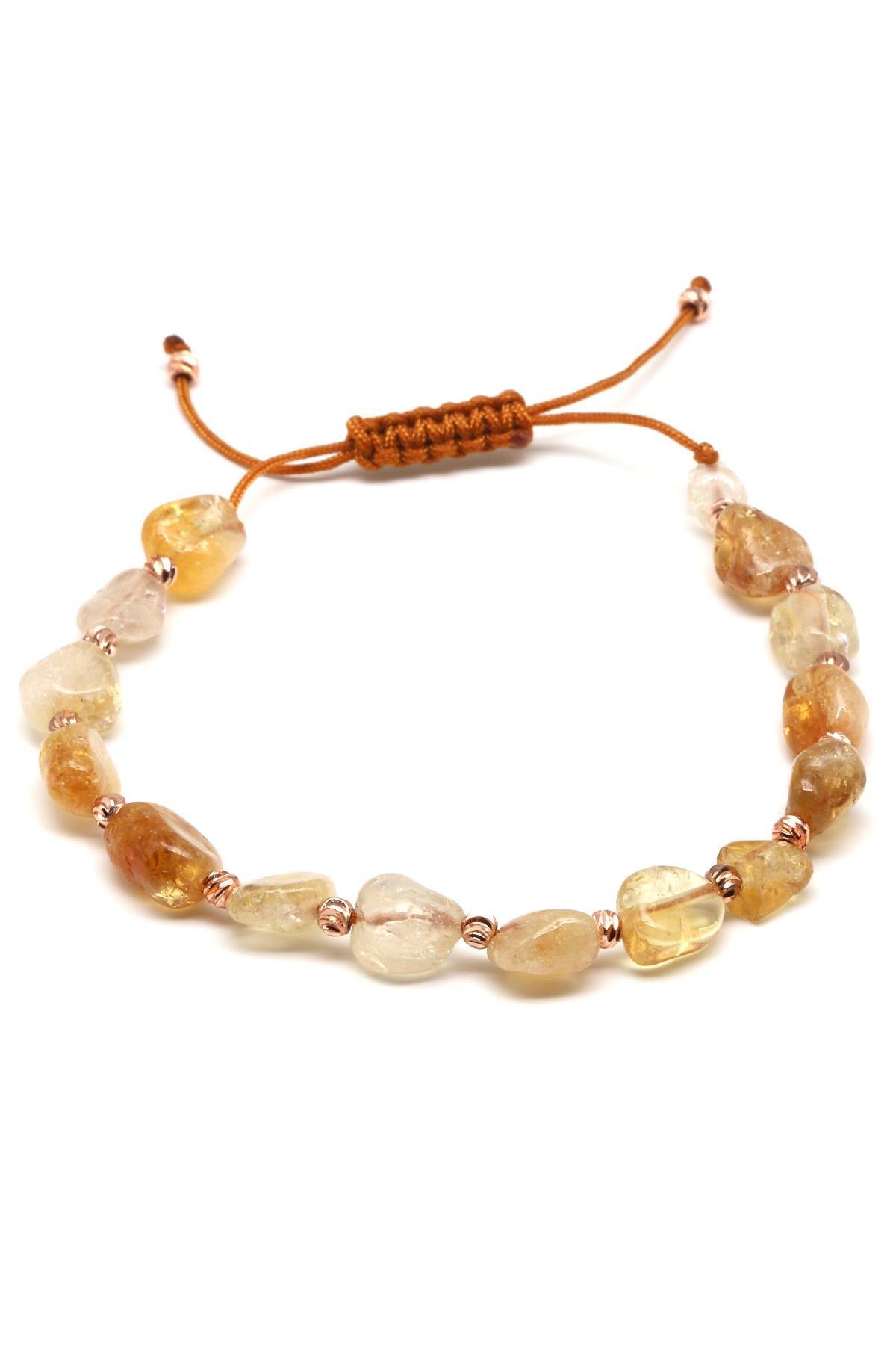 Sitrin Doğal Taş Makrome Örme Bileklik Mercimek Kesim