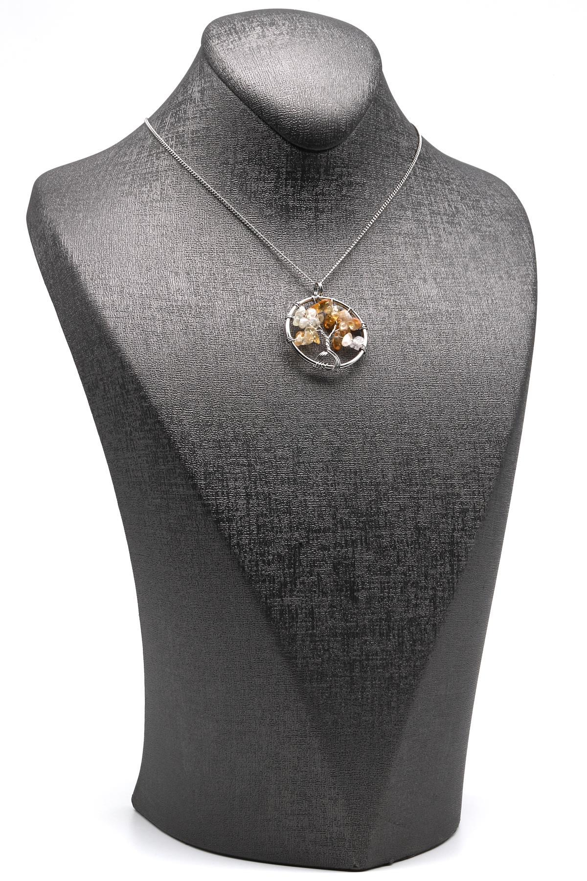 Sitrin Doğal Taş Tel Sarmalı Hayat Ağacı Kolye