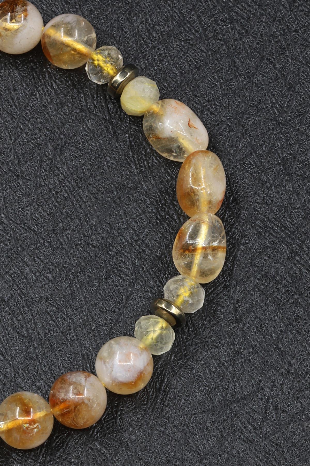 Sitrin - Golden Rutil Kuvars Doğal Taş Makrome Örme Bileklik