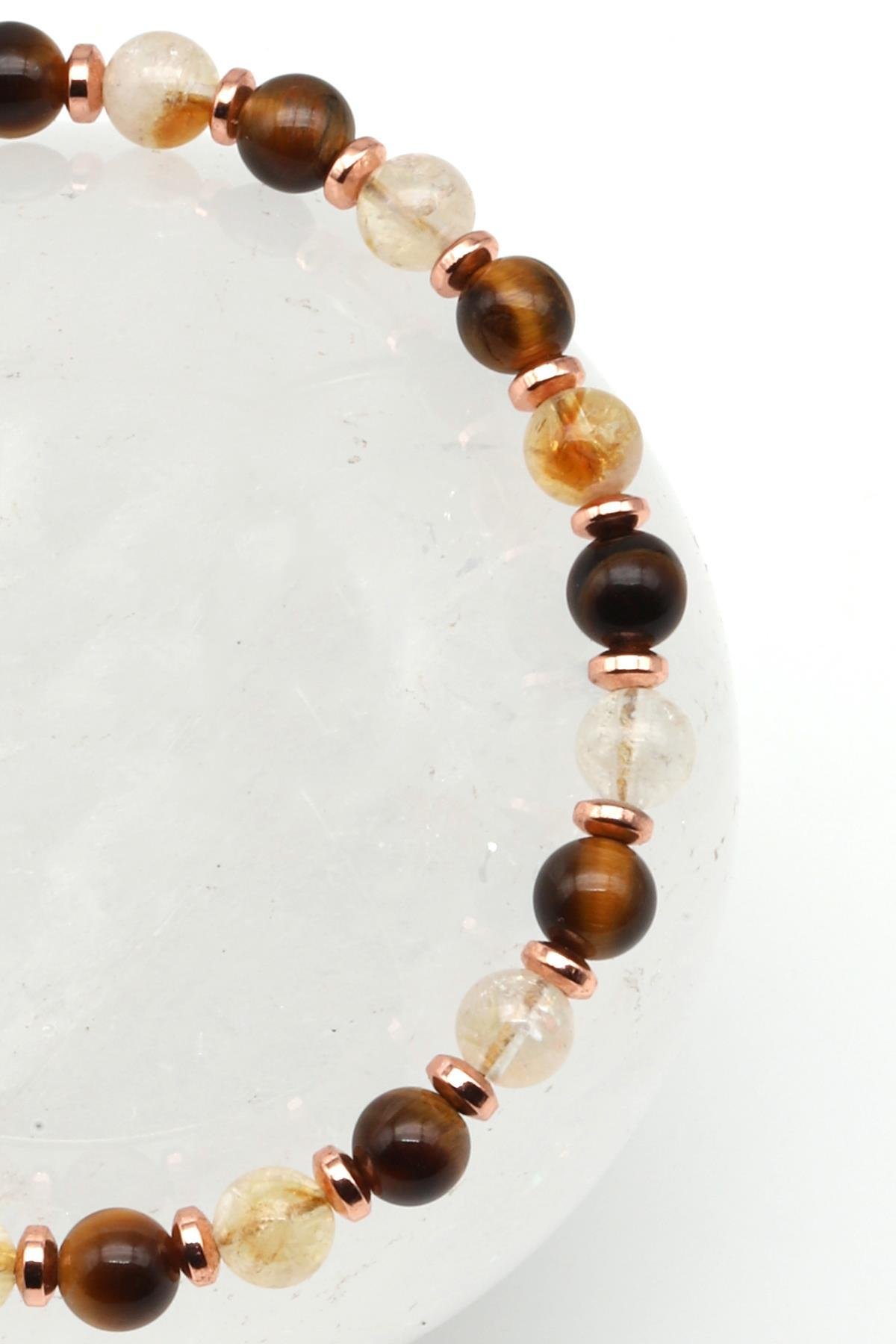 Sitrin-Kaplan Gözü Doğal Taş Makrome Örme Bileklik Küre Kesim