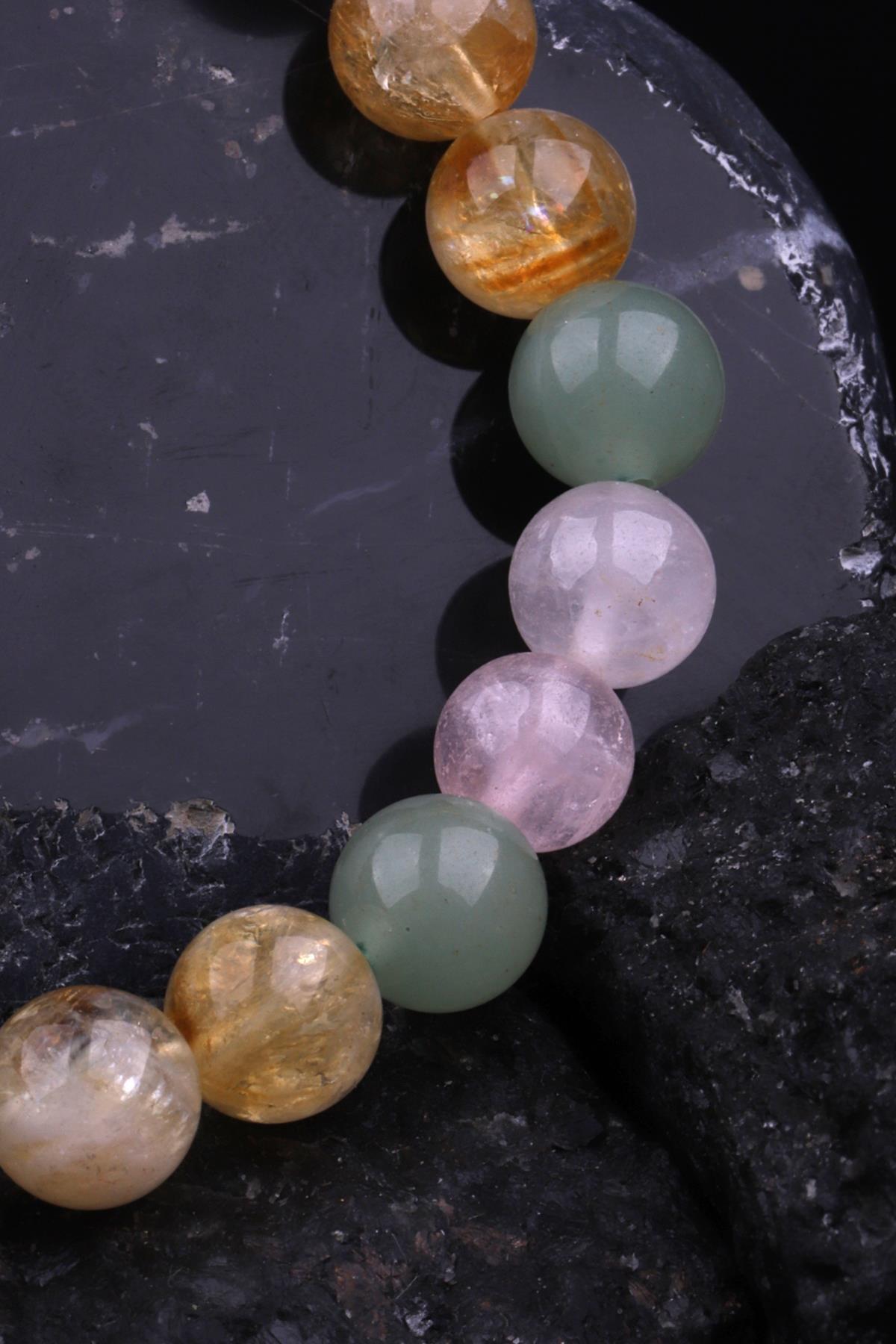 Sitrin - Pembe Kuvars - Aventurin - Hematit Doğal Taş Tasarım Bileklik 