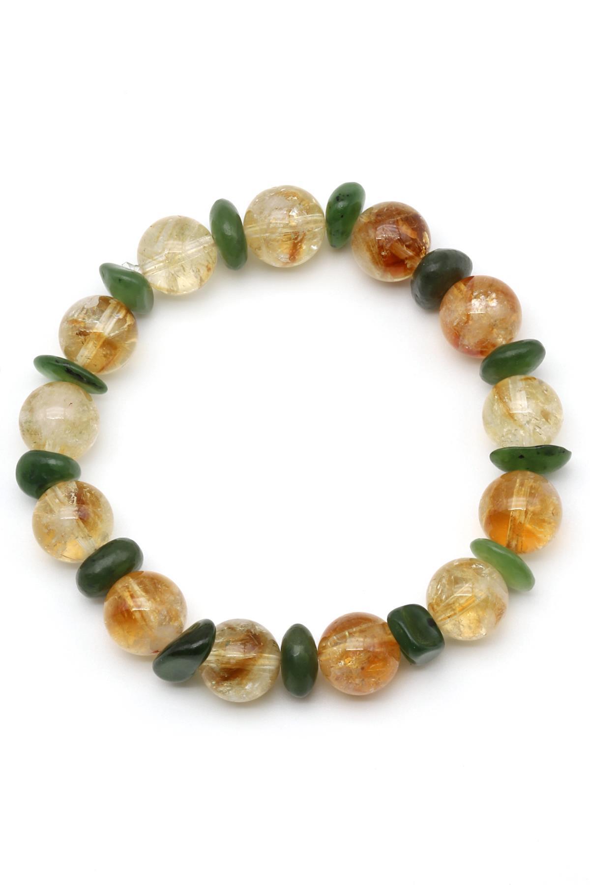 Sitrin-Yeşim Doğal Taş Tasarım Bileklik 10 mm Küre Kesim