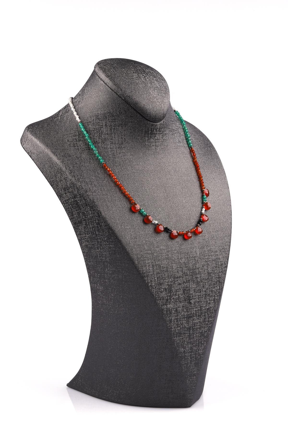 Siyah Akik - Ay Taşı - Yeşil Akik - Kahverengi Akik Doğal Taş Tasarım Kolye