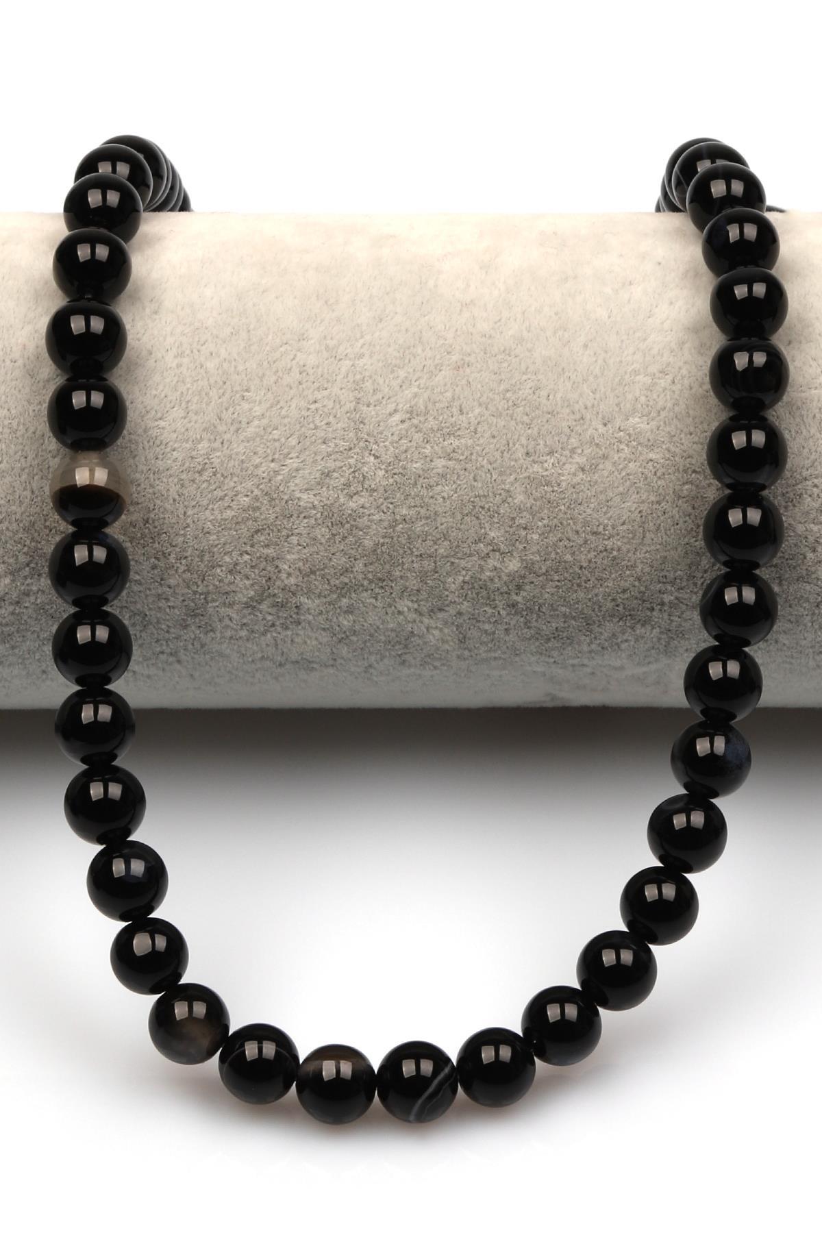 Siyah Akik Doğal Taş Dizi 8 mm Küre Kesim