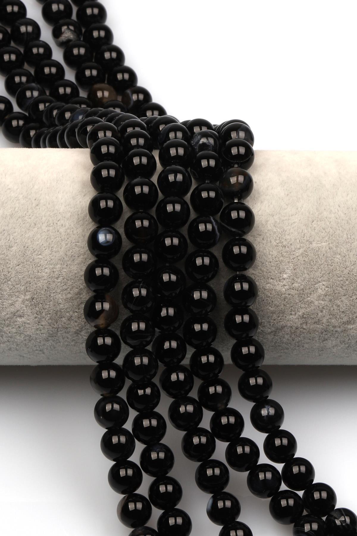 Siyah Akik Doğal Taş Dizi 8 mm Küre Kesim