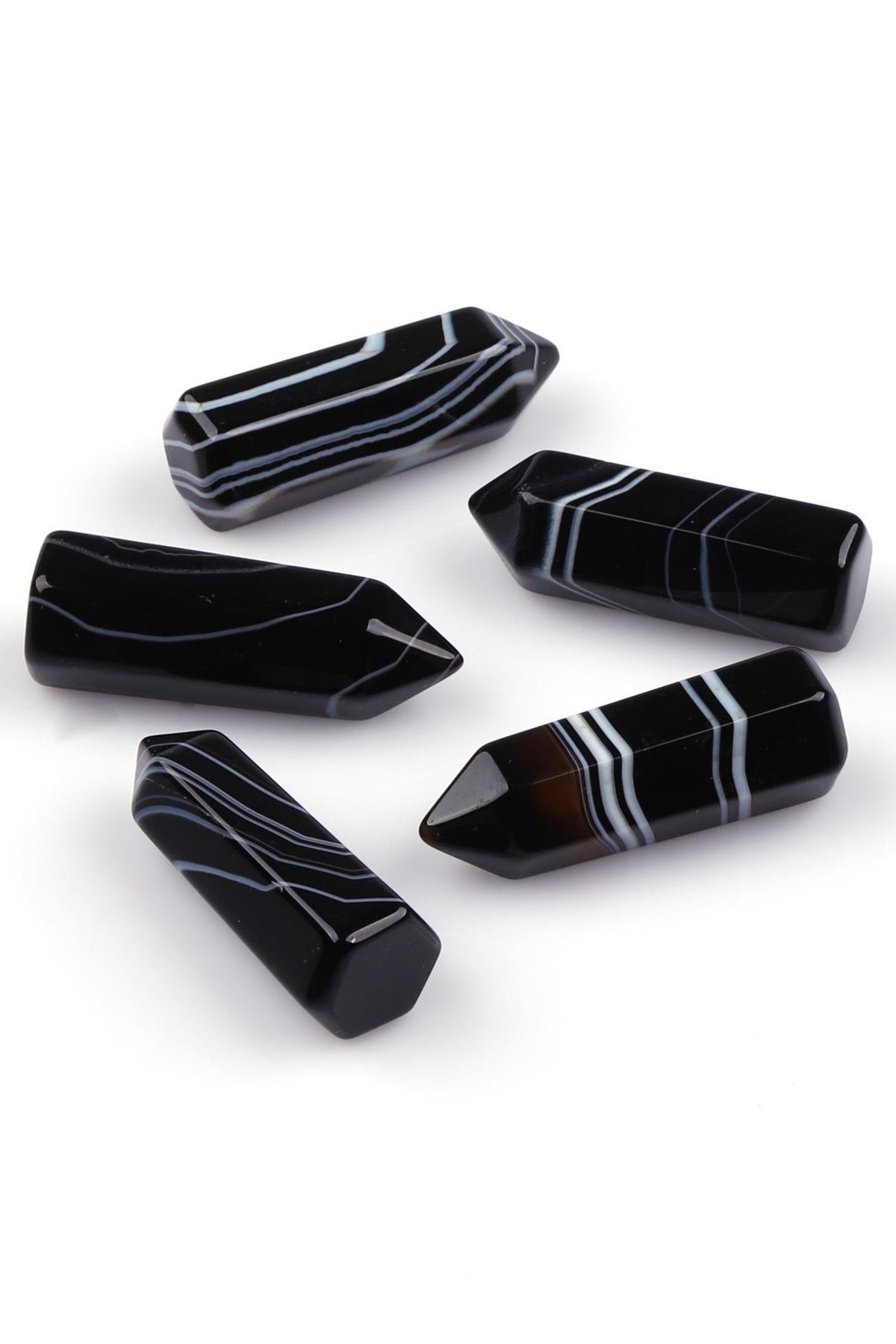 Siyah Akik Doğal Taş Obelisk Parça