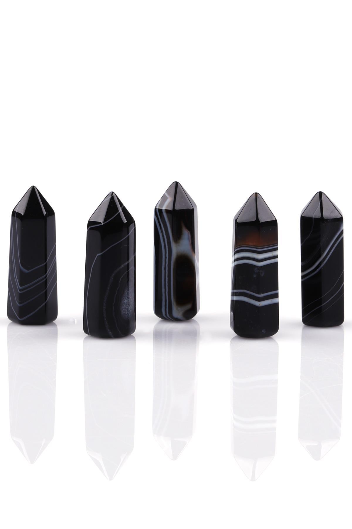 Siyah Akik Doğal Taş Obelisk Parça