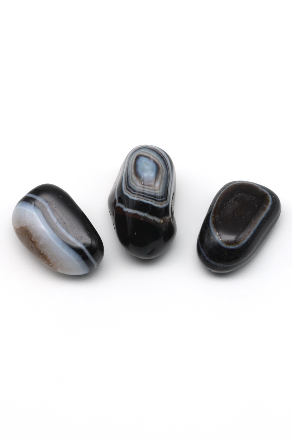 Siyah Akik Doğal Taş Tamburlanmış Parça - Tımbıl