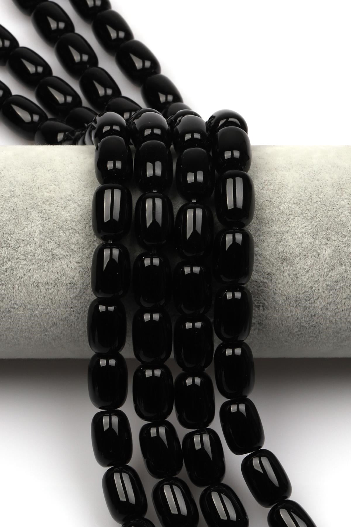 Siyah Akik Doğaltaş Dizi 10 x 14 mm Kapsül Kesim
