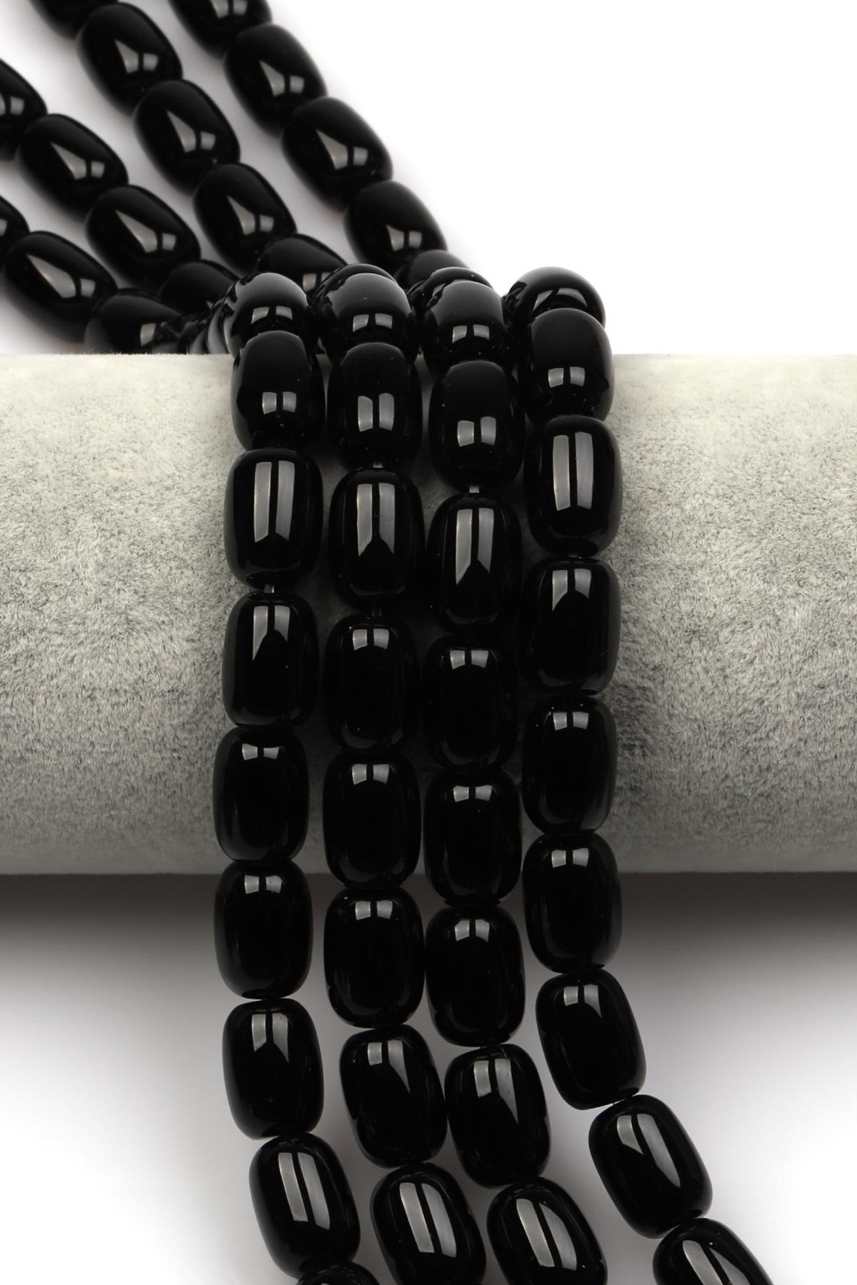 Siyah Akik Doğaltaş Dizi 10 x 14 mm Kapsül Kesim