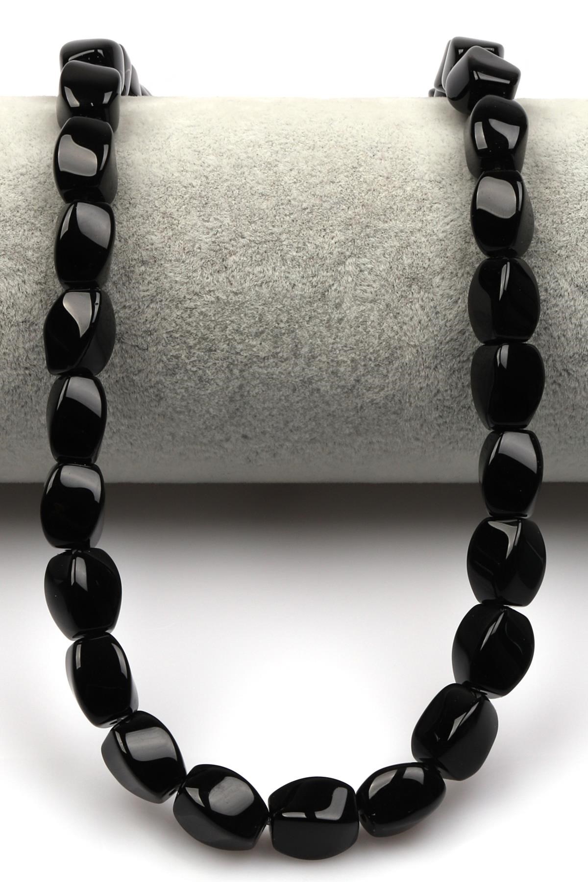 Siyah Akik Doğaltaş Dizi 8 x 11 mm Burgu Kesim