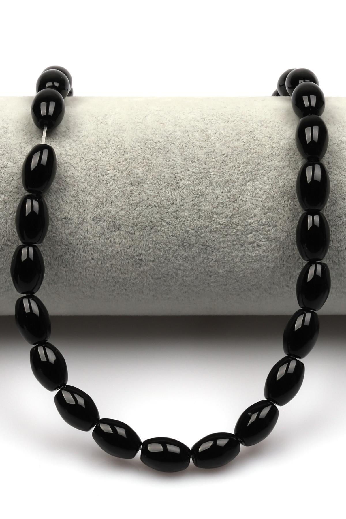 Siyah Akik Doğaltaş Dizi 8 x 12 mm Arpa Kesim