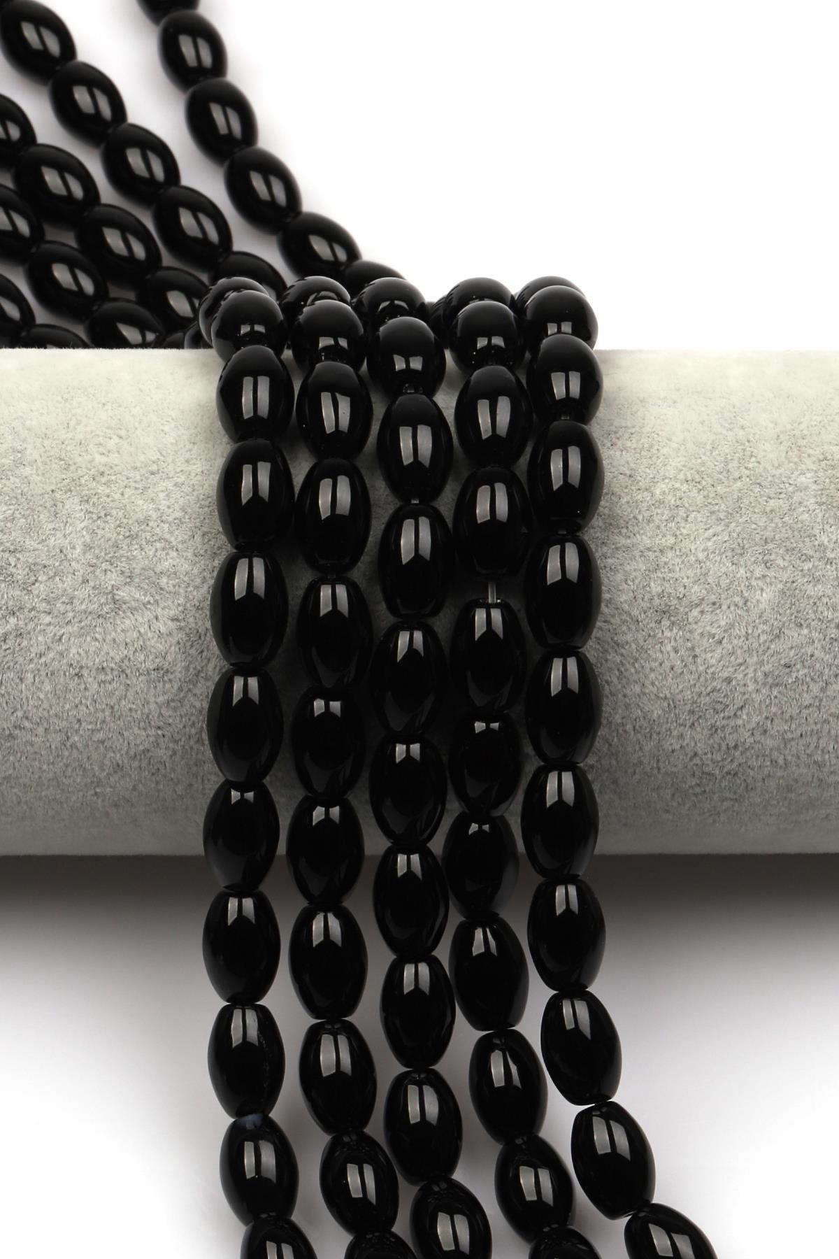 Siyah Akik Doğaltaş Dizi 8 x 12 mm Arpa Kesim