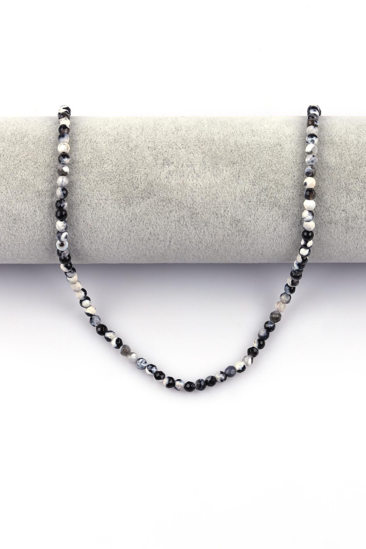 Siyah - Beyaz Akik Doğal Taş Dizi 4 mm Fasetli Küre Kesim