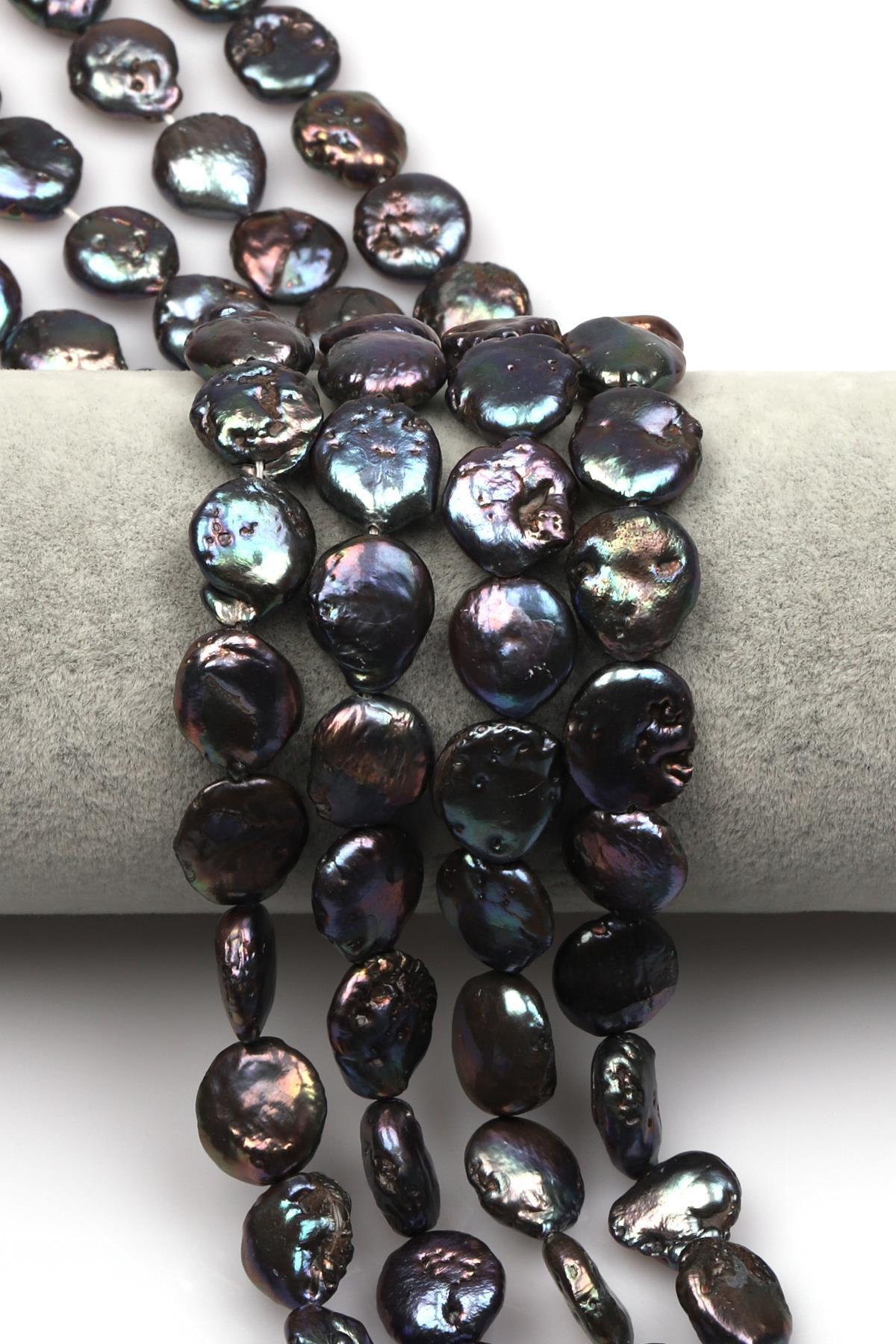 Siyah İnci Doğal Taş Dizi 11 x 13 mm Şekilsiz Kesim