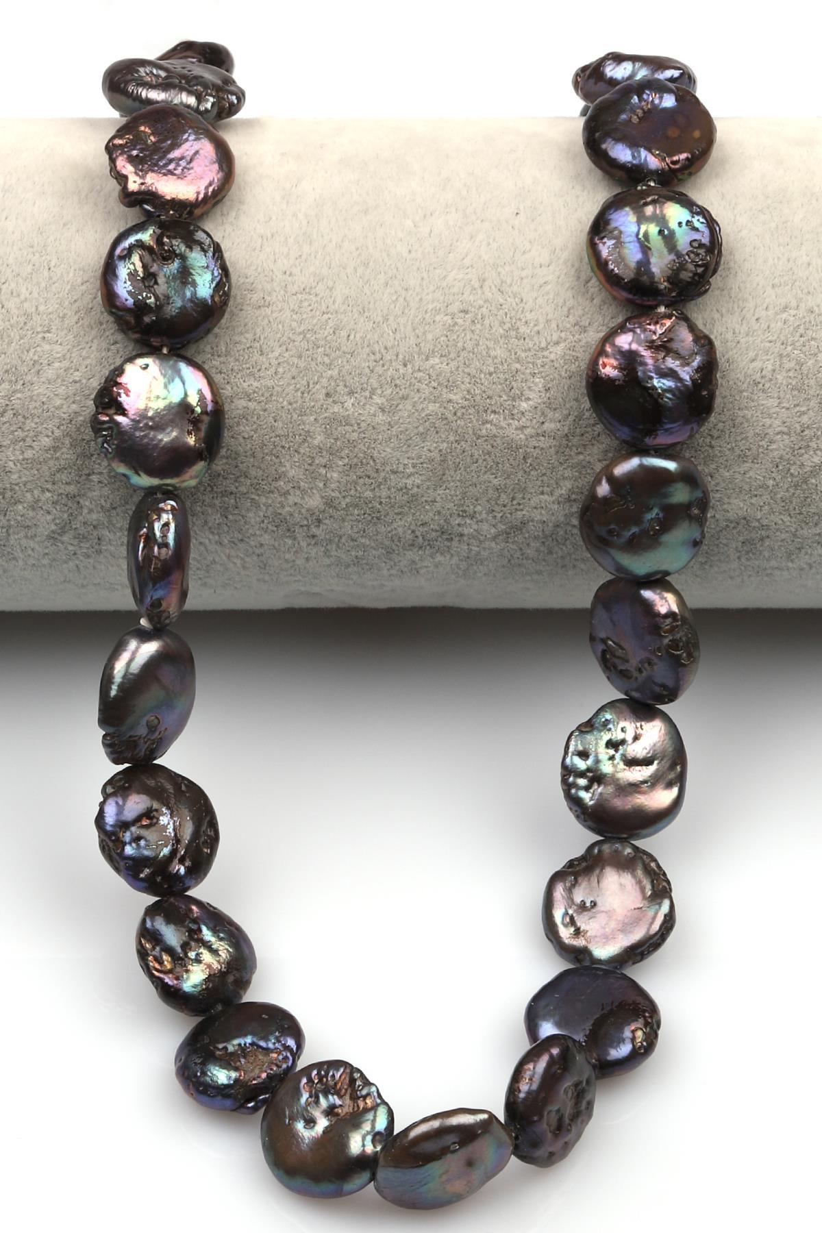 Siyah İnci Doğal Taş Dizi 13 x 14 mm Yuvarlak Kesim